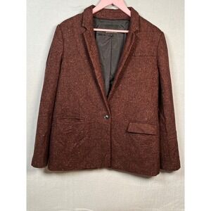 Banana Republic Womens Blazer Jacket Red Tweed Herringbone Single Button Size 14